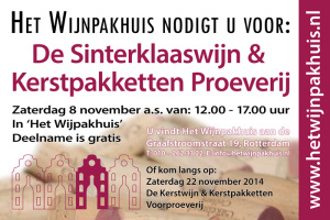 Uitnodiging voor de wijnproeverij in Het Wijnpakhuis op zaterdag 8 november a.s.